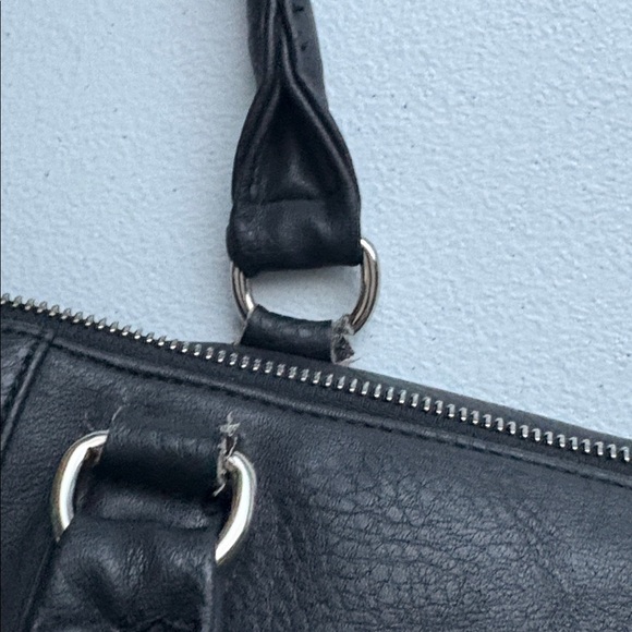 Charming Charlie Black Faux Leather Satchel Purse Tote Handbag Tassel - Picture 13 of 15